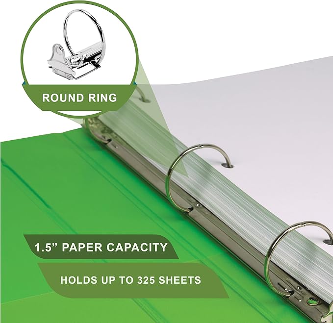 Samsill Plant-Based 1.5 Inch Durable Round Ring, Made in USA, View Binder, Eco-Friendly, USDA Certified Biobased, 4 Pack, Fashion Assortment