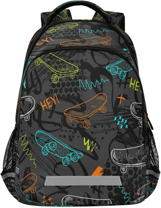 Cool Skateboards Pattern Backpack for Girls Kids Boys School Bookbags,Student Laptop Backpack Carrying Bag Casual Lightweight Travel Sports Day Packs