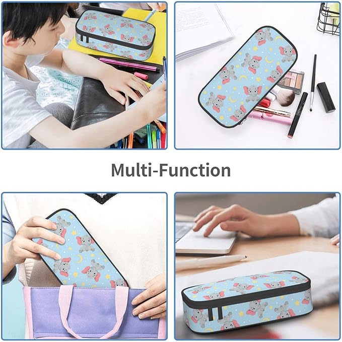 Cute Baby Elephant Large Pencil Case With Zipper Compartments Stationery Pencil Bag For Kids Teens Students School Supplies