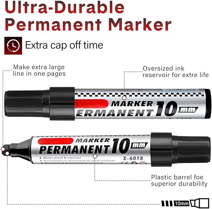 Thenshop 48 Pcs Jumbo Size Permanent Markers Bulk Waterproof Chisel Tip Marker Pens for Industrial Use Work on Wood Metal Plastic Stone Glass(Black)