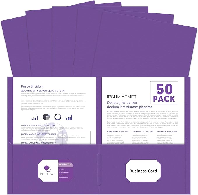 Two Pocket Folders, PANDRI 50 Pack 2 Pocket Folders, Letter Size Paper File Folder for School Office Home Business, Purple
