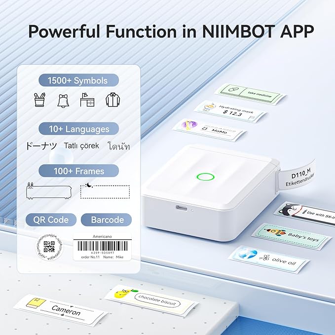 NIIMBOT D110 New Version Label Maker Machine with Tape, Handheld Bluetooth Label Printer, Mini Thermal Printer, Sticker Maker for Organizing Home Kitchen School,White