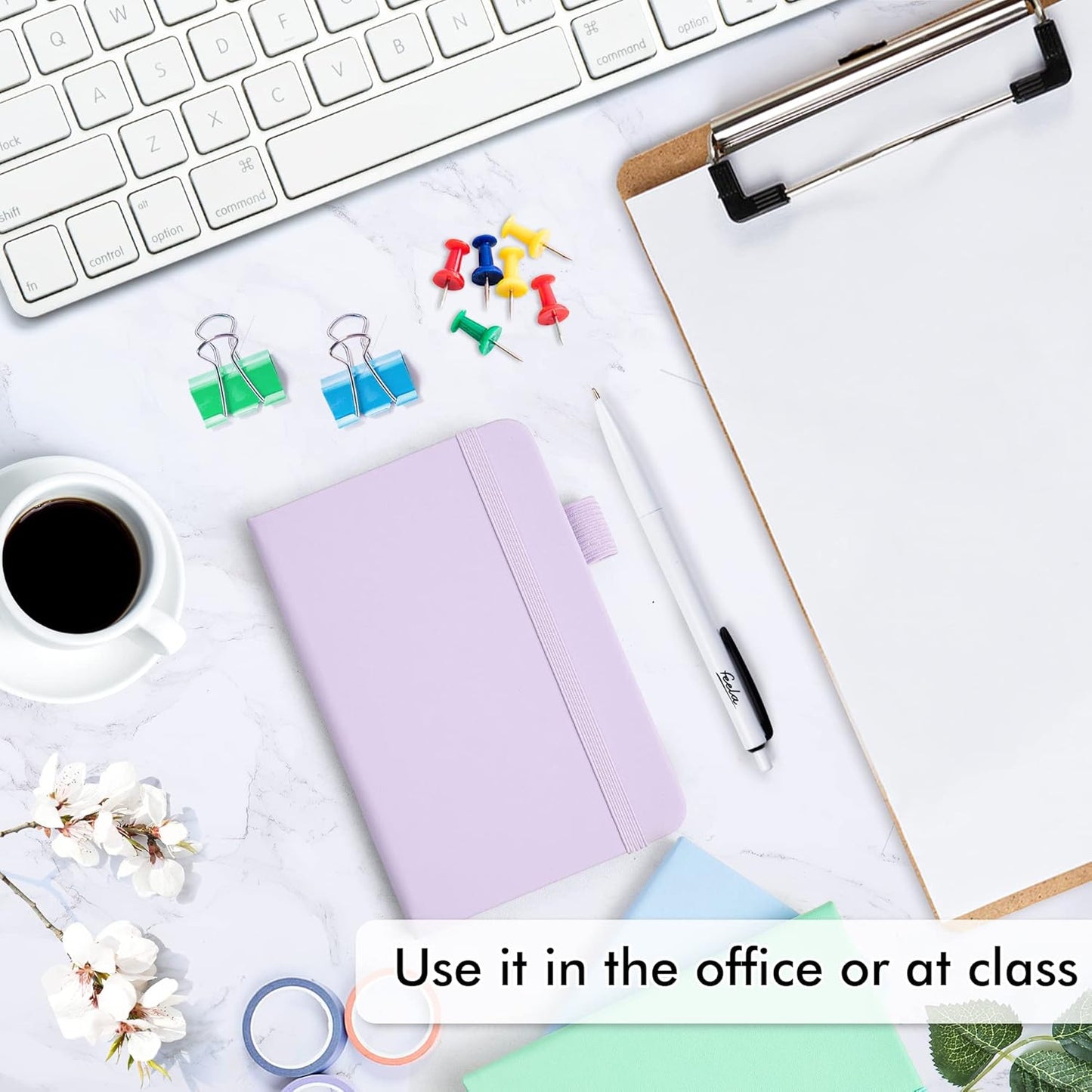 feela 3 Pack Pocket Small Notebook Journals, Mini Cute Hardcover College Ruled Notepad Women Office Supplies, with 3 Black Pens, 3.5”x 5.5”, A6, Pastel Colors, Light Blue, Light Purple, Light Green