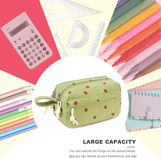 Bluboon Big Capacity Pencil Case Pencil Pouch Pen Case School Supplies Cute Pencil Box Pencil Bag for Teen Girls Boys Women Man (Strawberry Green2)