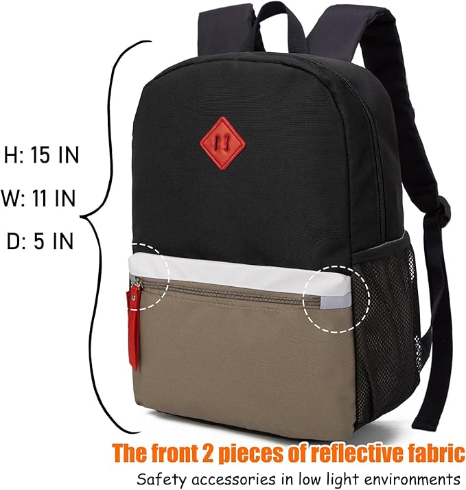 HawLander Little Kids Backpack for Boys Toddler School Bag Fits 3 to 6 years old, 15 inch, Black Grey