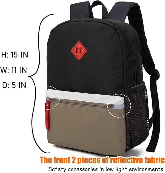 HawLander Little Kids Backpack for Boys Toddler School Bag Fits 3 to 6 years old, 15 inch, Black Grey