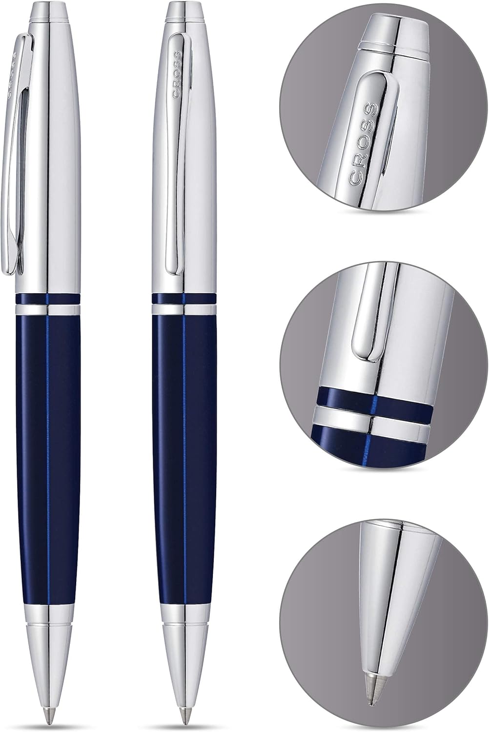 Cross Calais Refillable Ballpoint Pen, Medium Ballpen, Includes Premium Gift Box - Chrome/Blue