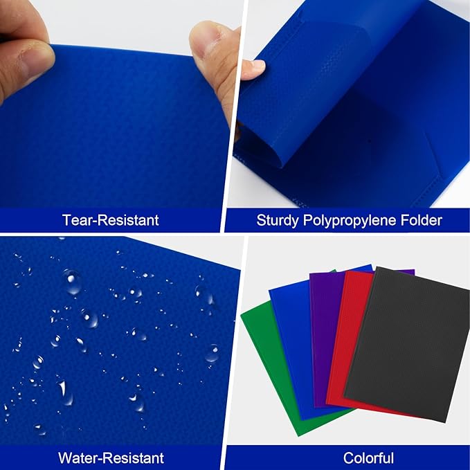 ViVin Sturdy Plastic Folder, 10 Pack, 2 Pocket Folder with Prongs, Holds Letter Size Paper, Poly File Plastic Folders with Pockets and Brads, for Teachers Students and Officer - Blue