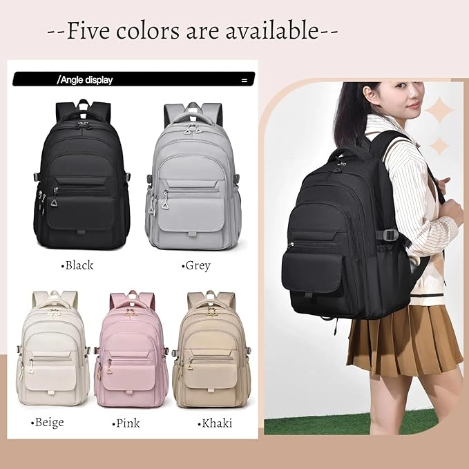 Backpack for Girls Teens, Solid-Color School Backpack for Boys Kids, Aesthetic Bookbag for Middle & High School Travel Daypack,Khaki