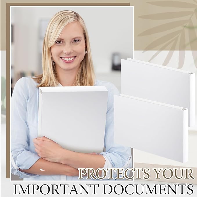 4 Pcs 11 x 17 Inch 3 Ring Binders 2 Inch Rings Heavy Duty View Plastic Flexible D Ring Binders Economy Holds 11" x 17" Paper for Artwork Blueprints, Office, Home, Work Places(White)