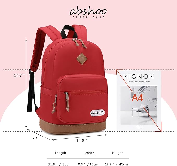 abshoo Classic Backpack for School College Bookbag Middle High School Bakcpacks for Teen Casual Daypack (Red)