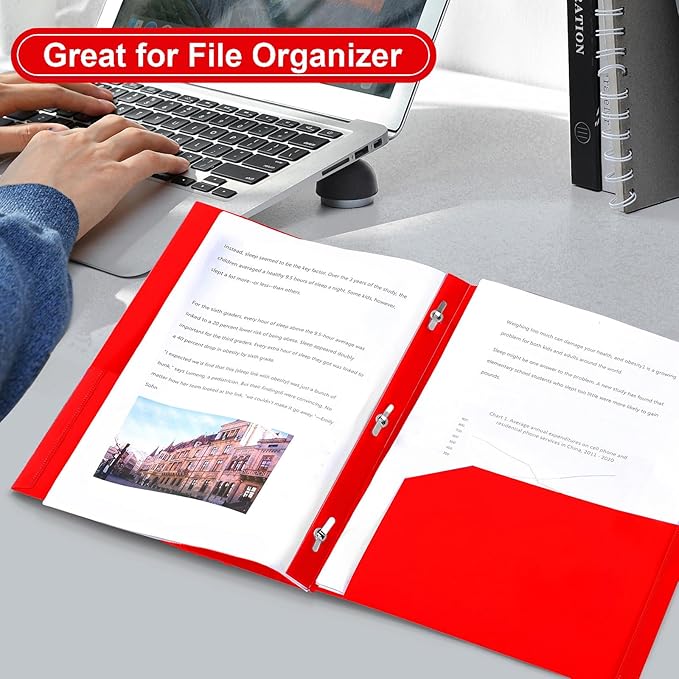 SUIN Plastic Project-Folders with 2 Pockets & 3 Prong, Bulk Pack Project File-Folder for US Letter Size Papers, Ideal for School & Office, Assorted Pastel Colors (Red)
