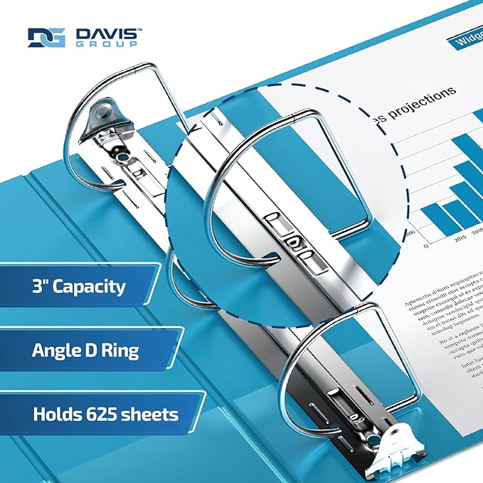 Premium Economy 6-Pack 3-Ring Binders for School or Office, D-Ring Binders, 3 Inch,Turquoise