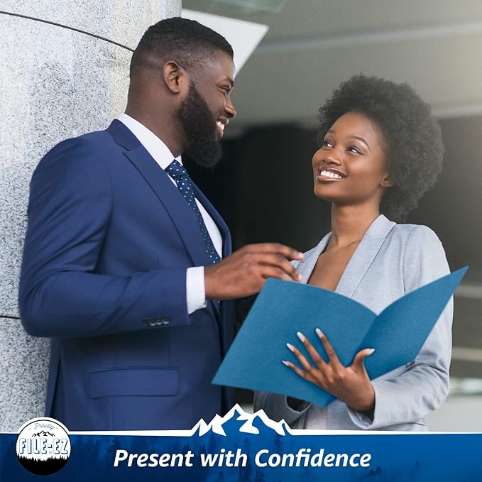 FILE-EZ Two-Pocket Folders, Light Blue, 25-Pack, Textured Paper, Letter Size (EZ-32520)