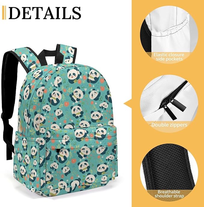 17 Inch Laptop Backpack Cartoon Panda Flowers Cute Teen Girls Boys School Backpack Bags Travel Bookbag Back Pack Outdoor Daypack for Women Men