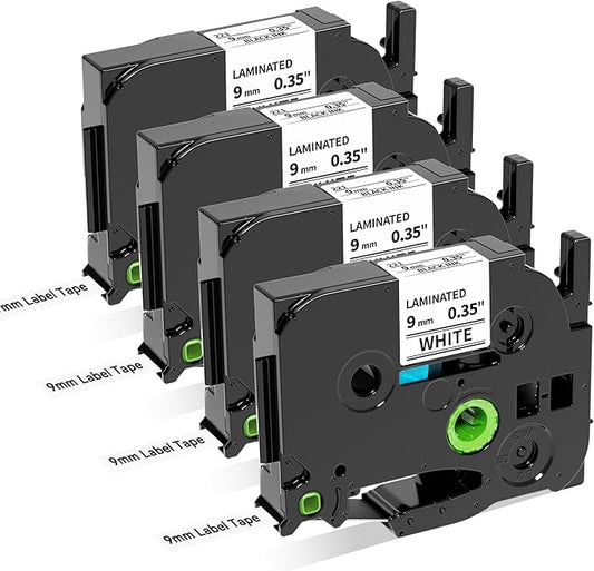 Wonfoucs TZ Tape 9mm 0.35 Laminated White TZe-221 Ptouch Tapes Replace for Brother P-Touch Label Tape TZe221 Work with Brother Label Maker Tape PT-D210 PT-D220 PT-H103W PT-1890 PT-D600 PT-D410, 4-Pack