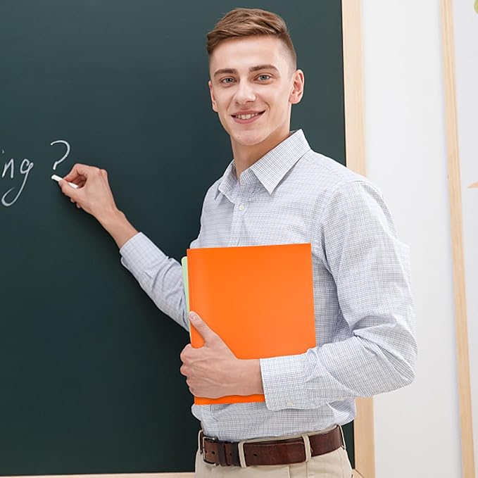 ViVin 12-Pack Sturdy Plastic Folders with Pockets and Prongs, 2 Pocket Folder with 3 Prongs, fits 8.5 * 11 Letter Size Paper, for School, Office and Home (Orange)