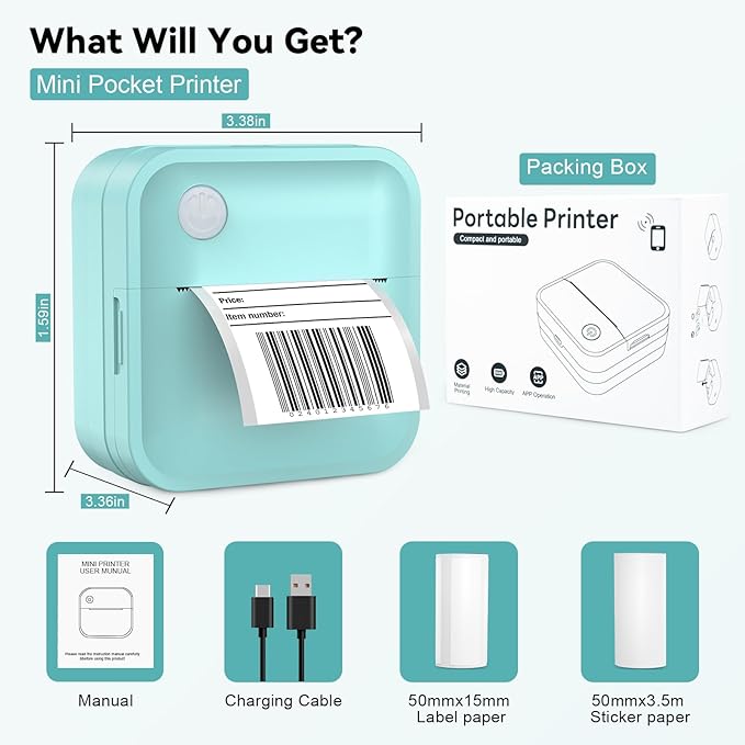 Label Maker Machine with Tape - 14 Sizes (0.47-2") Bluetooth Thermal Label Printer, Mini Sticker Maker for Home,Office,Organization, Portable Sticker Printer Print Pod for Phones(Light Blue)