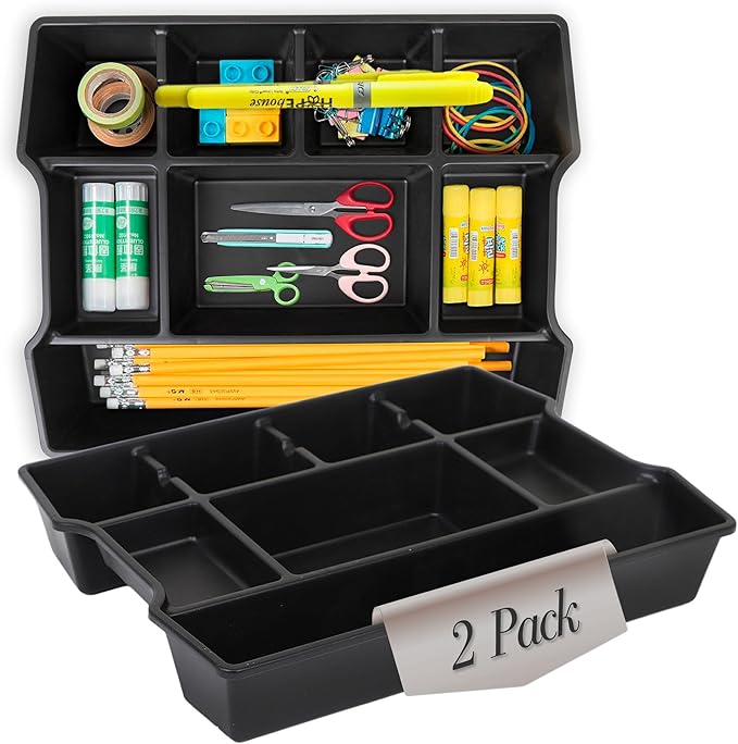 Manaloom Extra Deep Drawer Organizer Tray - 8 Compartment Desk Drawer Tray Dividers - 2 Pack