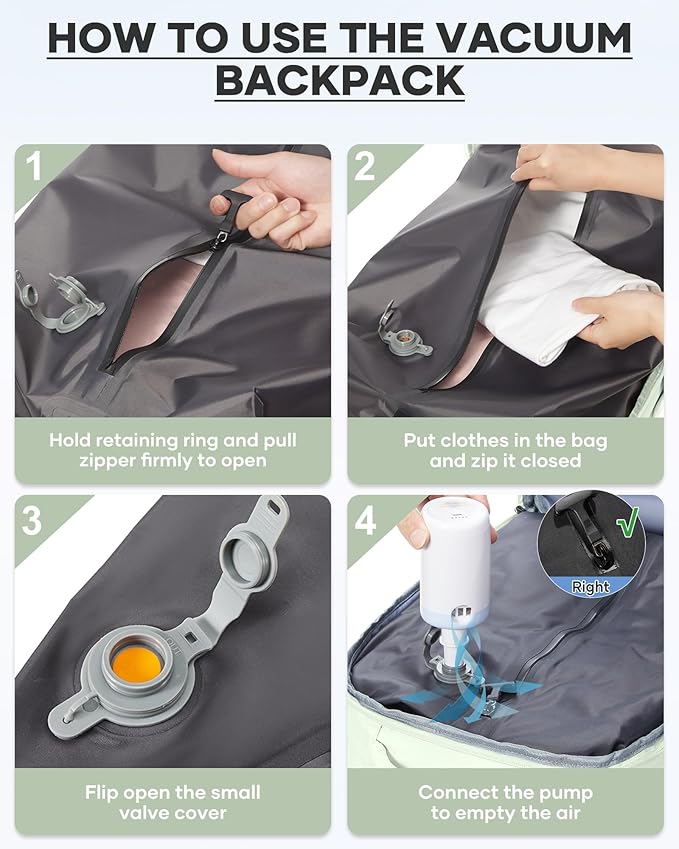 coofay Vacuum Backpack Travel with Pump Vacpack Travel Backpack with Vacuum System Compression Backpacks