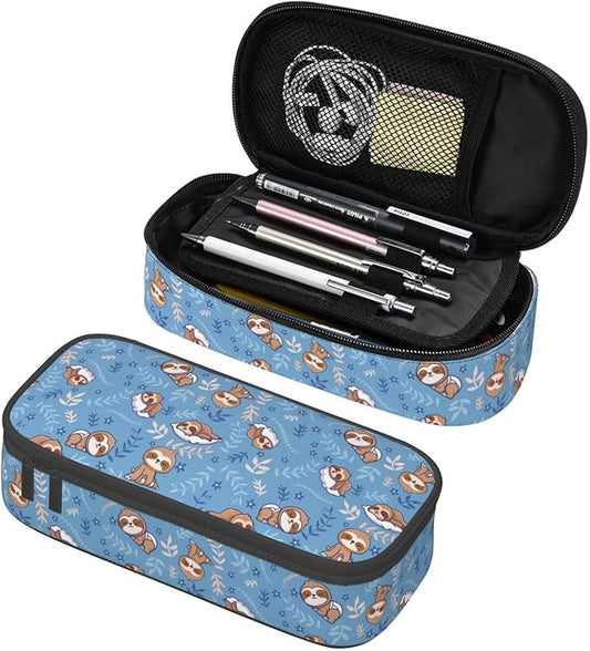 Cute Sleep Sloth Large Pencil Case With Zipper Compartments Stationery Pencil Bag For Kids Teens Students School Supplies