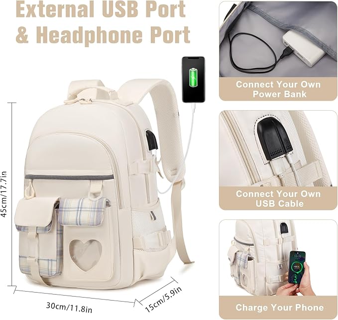 Backpack for Girls - Bookbag Backpacks Schoolbag for Girls Kids Teen Women Casual Travel Daypacks - School Bag Elementary Middle School College Cute Backpack with Lunch Box (Beige)