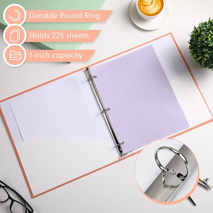 Ctosree 10 Pack Colored 3 Ring Binder with 2 Pockets Hardcover Loose Leaf Binder for Women Men Teacher Student School Office Home Supplies, Fits 11 x 8.5 Size Paper, 10 Colors(1",Bright Color)