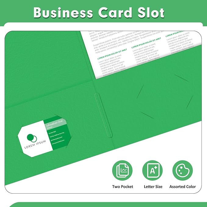 Two Pocket Folders, PANDRI 50 Pack 2 Pocket Folders, Letter Size Paper File Folder for School Office Home Business, Green
