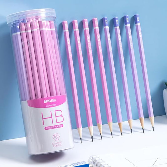 M&G 50 Pcs Hexagon Colored Pencils for Kids, Pink Unsharpened HB Pencils Graphite Wood Pencils with smooth writing for School, Office Supplies, Painting, Sketching, Weddings, Party