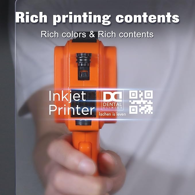Handheld Inkjet Printer with 42ml Quick-Drying Ink Cartridge, 0.5 Inch Nozzle Ink Jet Coding Machine for EXP Date/Batch Number/QR Code/Barcode/Logo/Text (ZM-C12mini) (Orange)