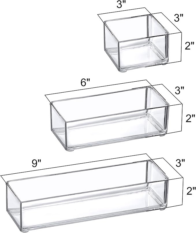 Amazing Abby - QuickSort - Plastic Stackable Organizers (6-Piece Set) for Vanity and Desk Drawer, Perfect Storage Solution for Beauty Products, Office Supplies, Decorative Items, and More