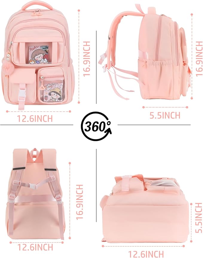 School Backpack for Girls, 15.6 Inch Laptop Bags for Middle School Students-Kindergarten Elementary College Backpacks,Large Backpack for Teen Girl Students Casual Travel Daypacks-Pink