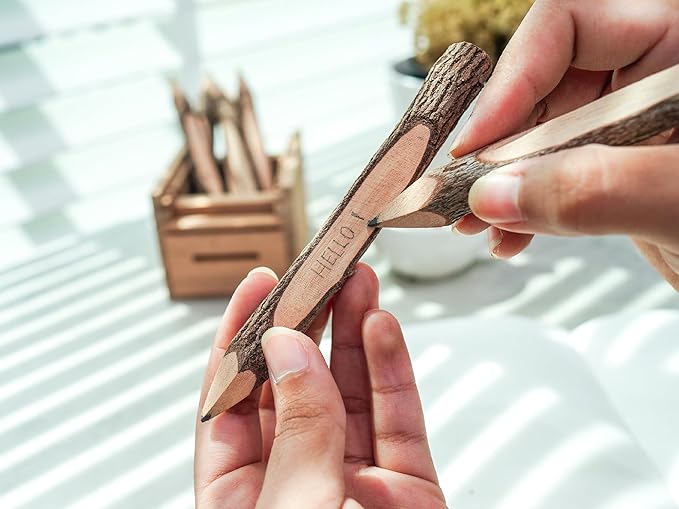 BSIRI Pencil Wood Favors of Graphite Wooden Tree Rustic Twig Pencils Birch of 12 Camping Lumberjack Decorations Party Supplies Novelty Gifts Bark Pencils Gifts (5 Inch Personalized)