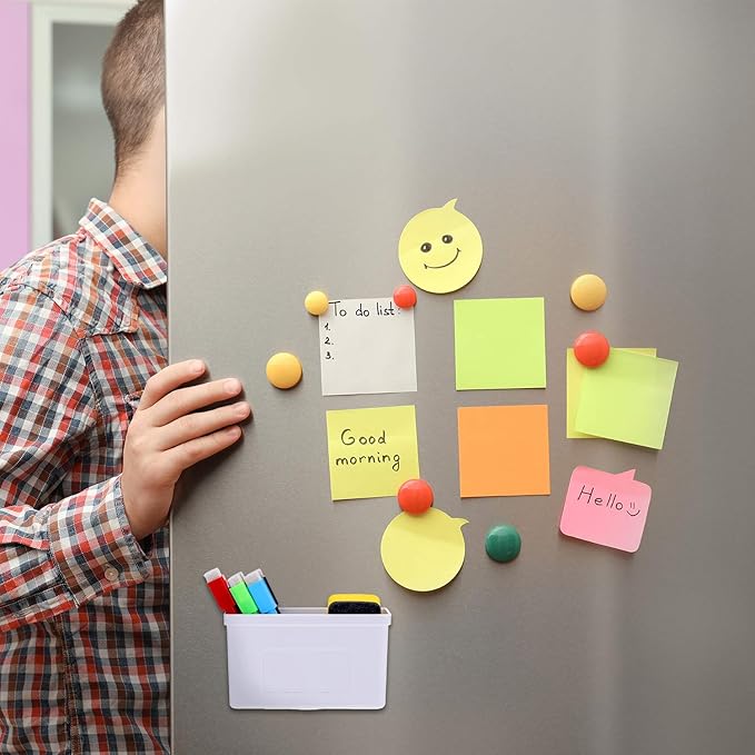 Boao Magnetic Dry Erase Marker Holder 10 Pcs Colorful Magnetic Markers Set with Eraser Whiteboard Plastic Pen Cup for Back to School Classroom Organization Supplies Refrigerator Accessories(Stylish)