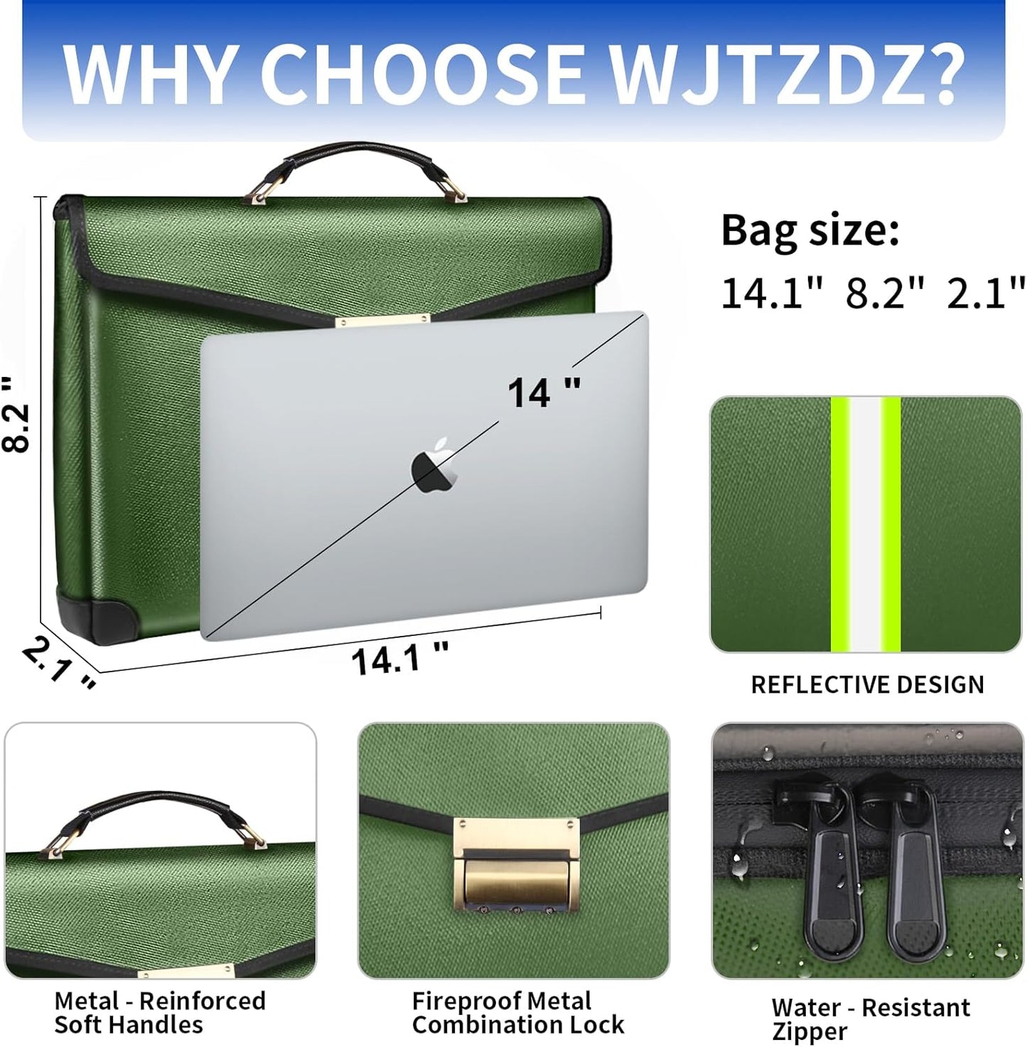 6500°F Fireproof Document Bag with Lock,Upgraded Fireproof/Waterproof Money Bag with Zipper/Reflective Strip,Storage Pouch for A4 Letter Size Document,Cash,Cell Phone,Passport