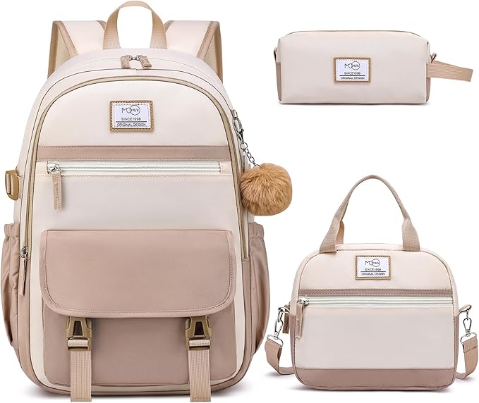 MOMUVO School Backpack Set for Girls,3pcs Bookbag with Lunch Box Pencil Case Kids School Bag Set