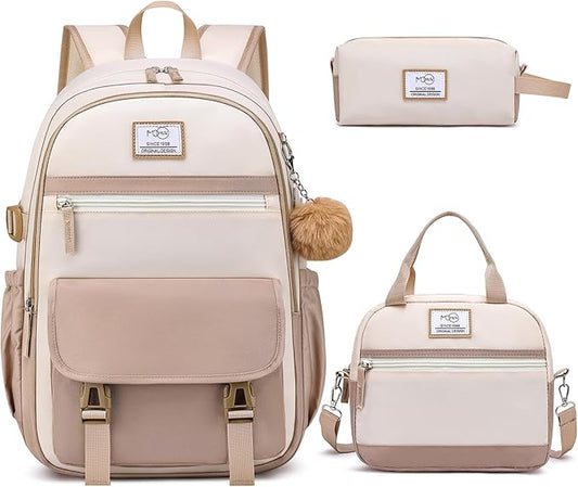 MOMUVO School Backpack Set for Girls,3pcs Bookbag with Lunch Box Pencil Case Kids School Bag Set