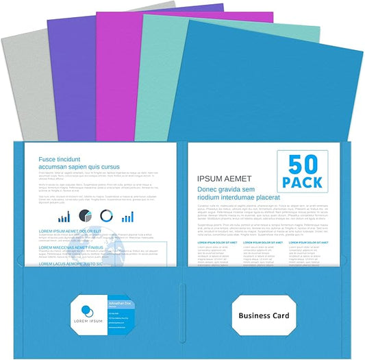 Two Pocket Folders, PANDRI 50 Pack 2 Pocket Folders, Letter Size Paper File Folder for School Office Home Business, Assorted 5 Colors