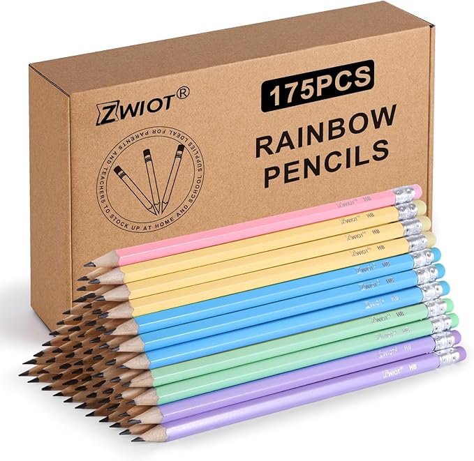 ZWlOT Wood-Cased Pencils,Pre-Sharpened,Pastel Colors,175 Count #2 HB Pencils with Eraser Bulk,Assorted Colors,School Classroom Teacher Supplies Gifts