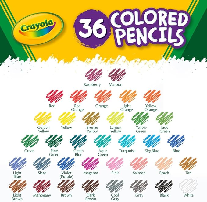 Crayola Colored Pencils (36ct), Kids Pencil Set, Back to School Essentials, Must Have Classroom Supplies for Kids, Pre-Sharpened Coloring Book Pencils, 3+