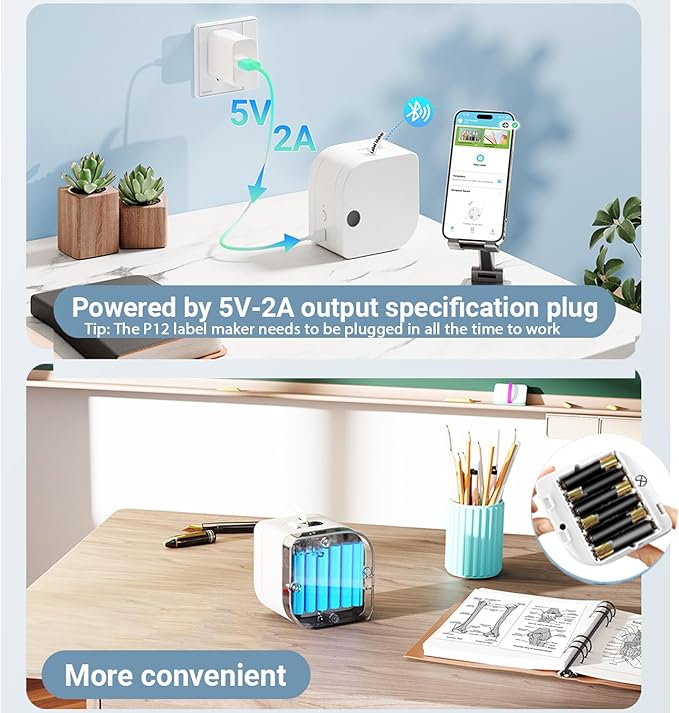 Phomemo P12 Label Maker Machine with Tape, Bluetooth Small Thermal Label Printer with Multiple Templates Mini Label Maker for Home, School, Organization, Office, White