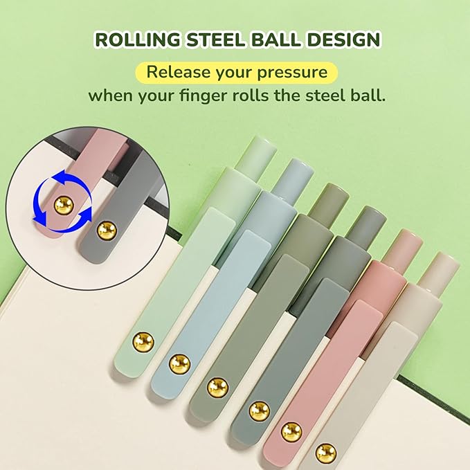 Gel Pens, 6 Pcs Black Ink Pens for Women, 0.5mm Fine Point Smooth Writing Pens, High-End Series Retractable Pens for Journaling Note Taking (6 Pcs Gold Morandi)