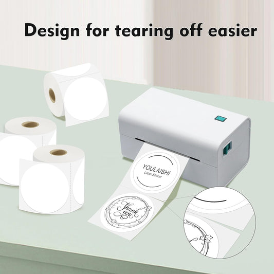 3 X 3 Inch Color Coding Dot Labels Circle White Thermal Printable Waterproof 2000 Pcs Round Stickers Adhesive Writable for Office, Home, Garage, DIY Sticker, Barcodes, Name Tag