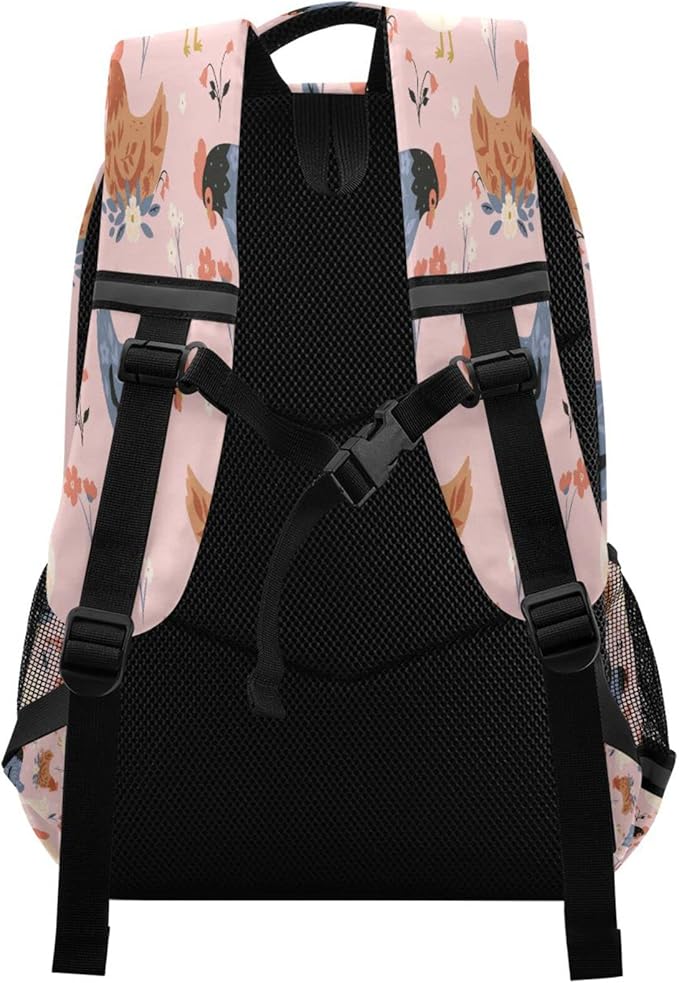 Chickens and Flowers Backpack for Girls Kids Boys School Bookbags,Student Laptop Backpack Carrying Bag Casual Lightweight Travel Sports Day Packs