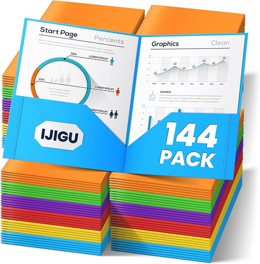 144 Packs Plastic 2 Pocket Folders, Bulk Heavy Duty Folder in 6 Colors, Durable and Sturdy Folders for School and Office Supplies