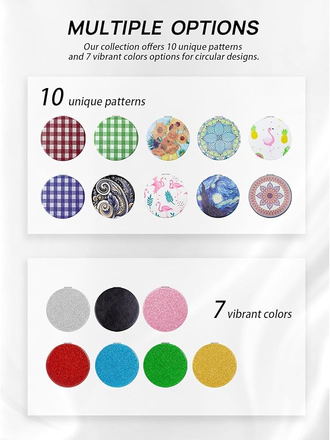 OMIRO 1X/10X Compact Magnifying Mirror, Unique Painting Pocket Mirror with Classical PU Leather (Round, Starry Night)