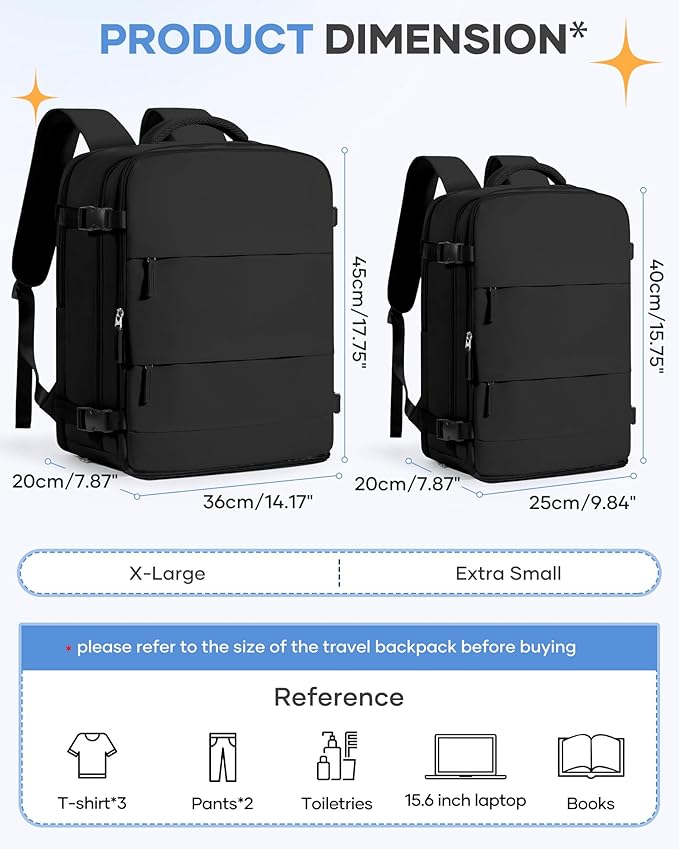 coofay Large Black Travel Backpack Carry on Flight Approved Mochila De Viaje Personal Item Backpack for Airlines Frontier Airlines Personal Item Bag Large Backpacks for Travel Backpacks for Men Women