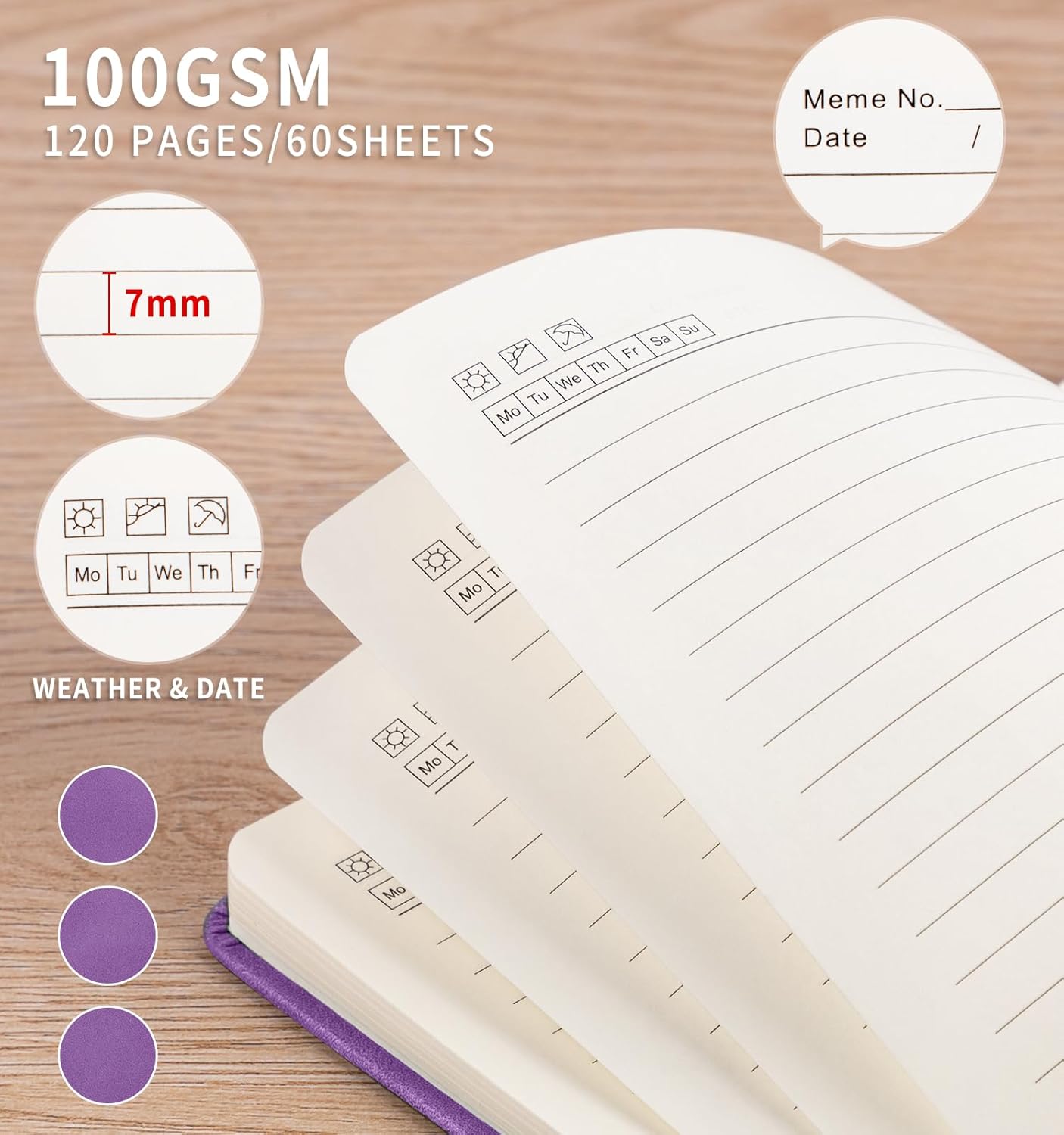 3 Pack Pocket Journaling Notebooks, A6 Small Notebook For Note Taking Journaling Notebooks Journals For Writing Mini Note Pads With Pen Holder 120 Pages 100 GSM Thick Paper-3 Purple