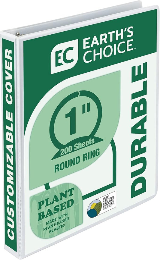 Samsill Plant-Based 1 Inch Durable Round Ring, Made in USA, View Binder, Eco-Friendly, USDA Certified Biobased, Single, White