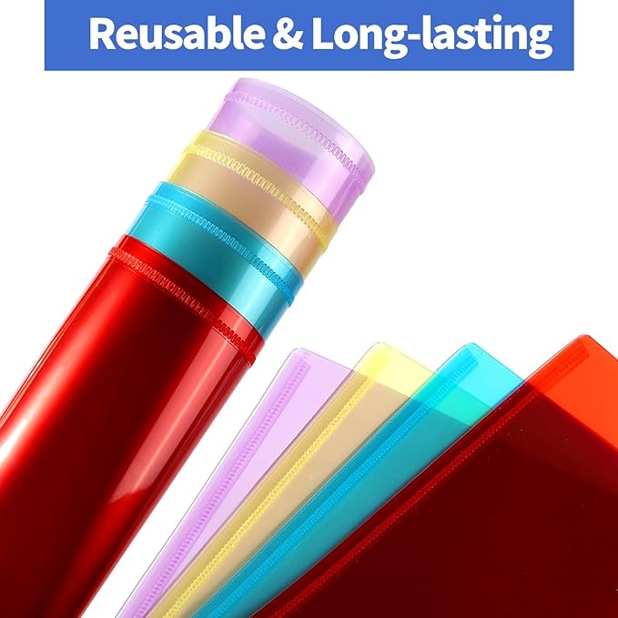 LEOBRO Plastic File Folders for Documents, 4 PCS File Folders, A4 Size Plastic Folders, Plastic Envelopes with Snap Closure, Clear Envelopes Pouches Folder Organizer Document Holder, Filing Envelopes